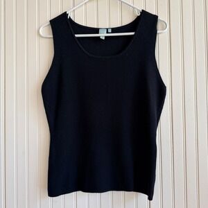 Shu Shu Womens Black Ribbed Knit Scoop Neck Tank Top Sleeveless Shell Size L